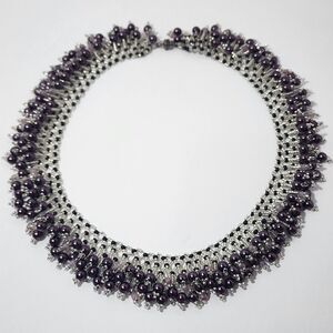Handmade Purple Pattern Seed Beaded Collar Necklace Purple/Clear Beads Artisan